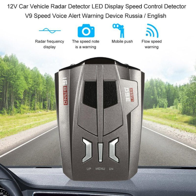 Auto Car Radar Signal Detector (English/Russian )for Vehicle V9 Speed Voice Alert Warning 16 Band LED Display Detector