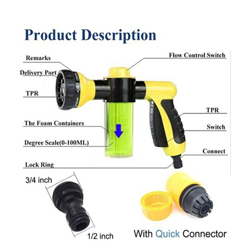 Water Gun Hose Nozzle Car Washer Garden Watering Jet Spray High Pressure Sprinkler Foam Lance Automobiles Cleaning Tool