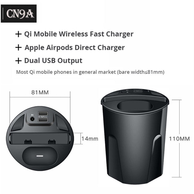 Universal Fast Wireless Car Charger Cup Wireless Charging Car Cup for Smartphone Wireless Charging with USB&Type-C Output