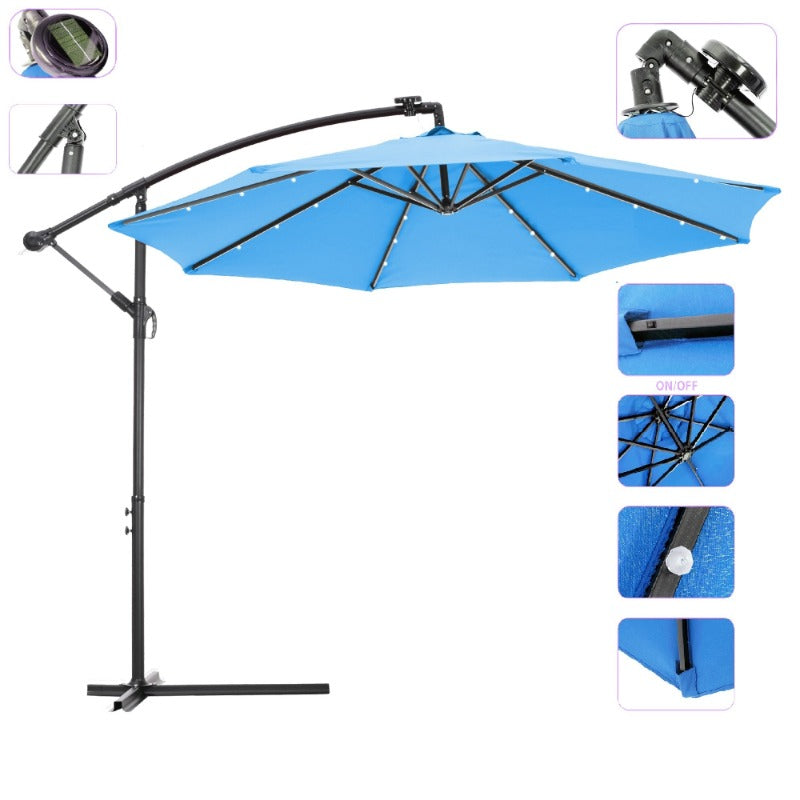  Solar LED Patio Outdoor Umbrella Hanging Cantilever Umbrella Offset Umbrella Easy Open Adustment with 24 LED Lights