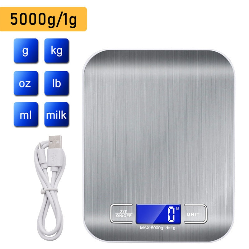 Kitchen Scale Stainless Steel Weighing Scale For Food Diet Postal Balance Measuring LCD Precision USB Charging Electronic Scales