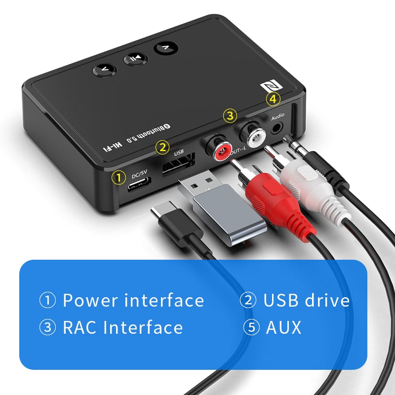 DISOUR NFC BT 5.0 Audio Receiver Support APP & IR Control AUX 3.5mm RCA USB U Disk Jack Hifi Stereo Low Latency Wireless Adapter