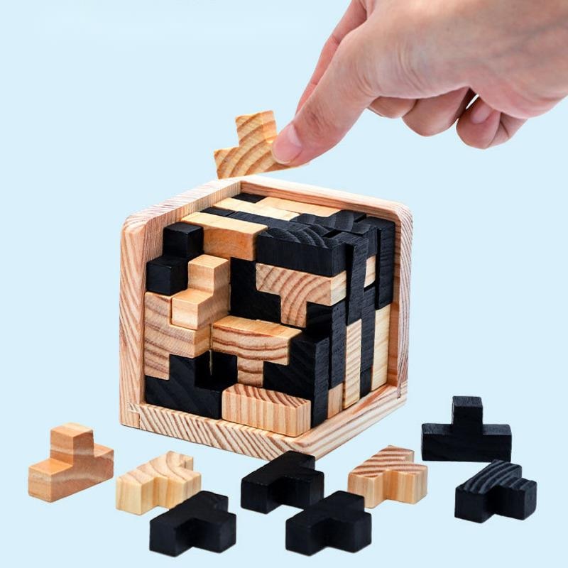 Creative 3D Wooden Cube Puzzle Ming Luban Interlocking Educational Toys For Children Kids Brain Teaser Early Learning Toy Gift