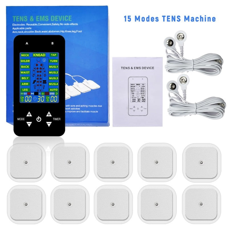 15 Modes Unit Electroestimulador Compex Professional Tens EMS Machine Stimulasi Otot Elektrik Bantalan Pijat Tubuh Fisioterapi