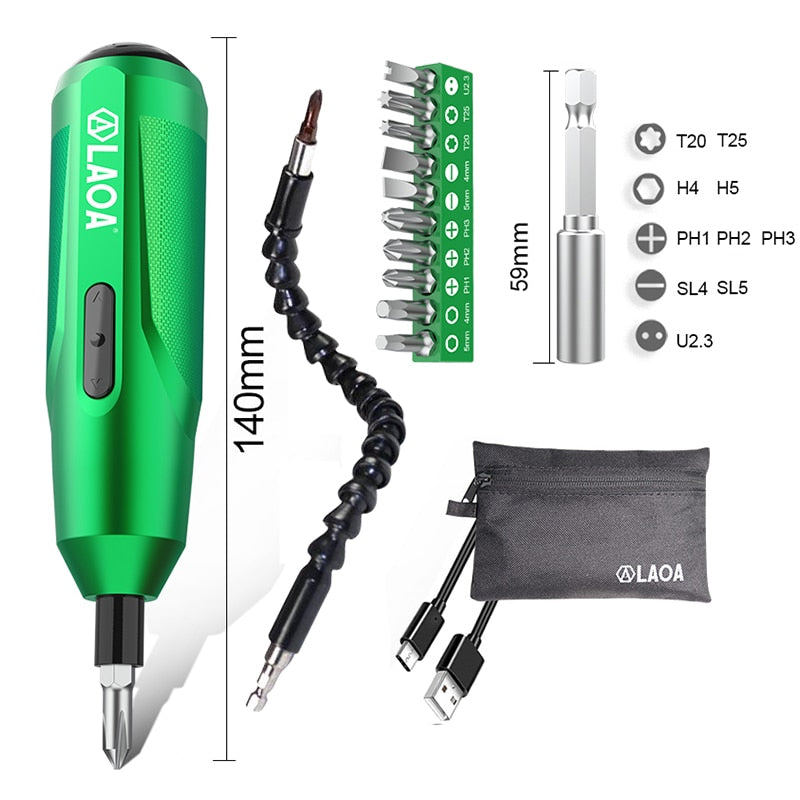 Mini Electrical Screwdriver Set 3.7V Lithium-ion Battery Multi-Function Rechargeable Cordless Power Drill with Bits Kit