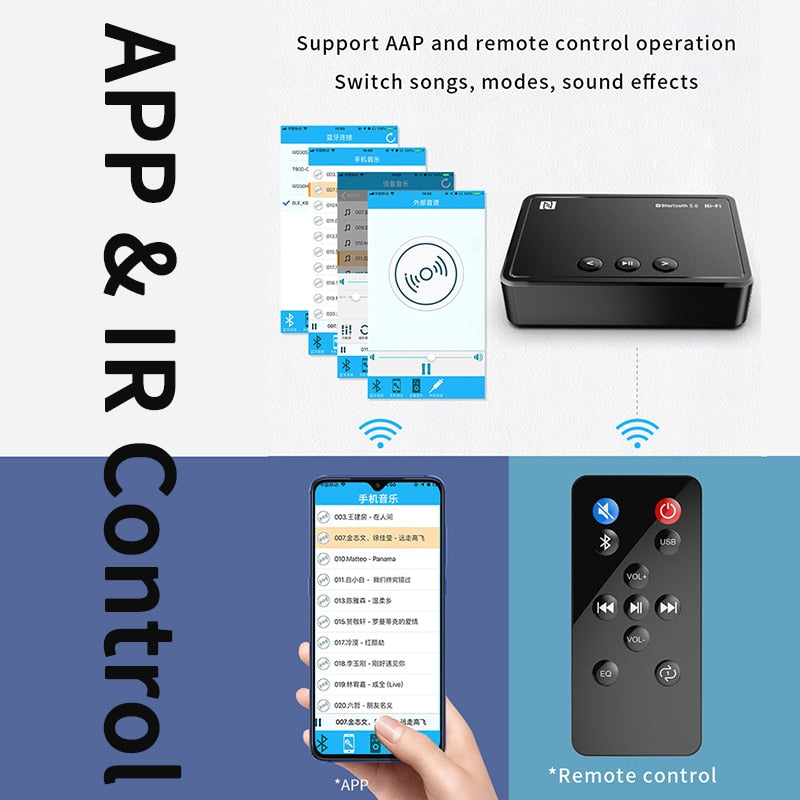 DISOUR NFC BT 5.0 Audio Receiver Support APP & IR Control AUX 3.5mm RCA USB U Disk Jack Hifi Stereo Low Latency Wireless Adapter