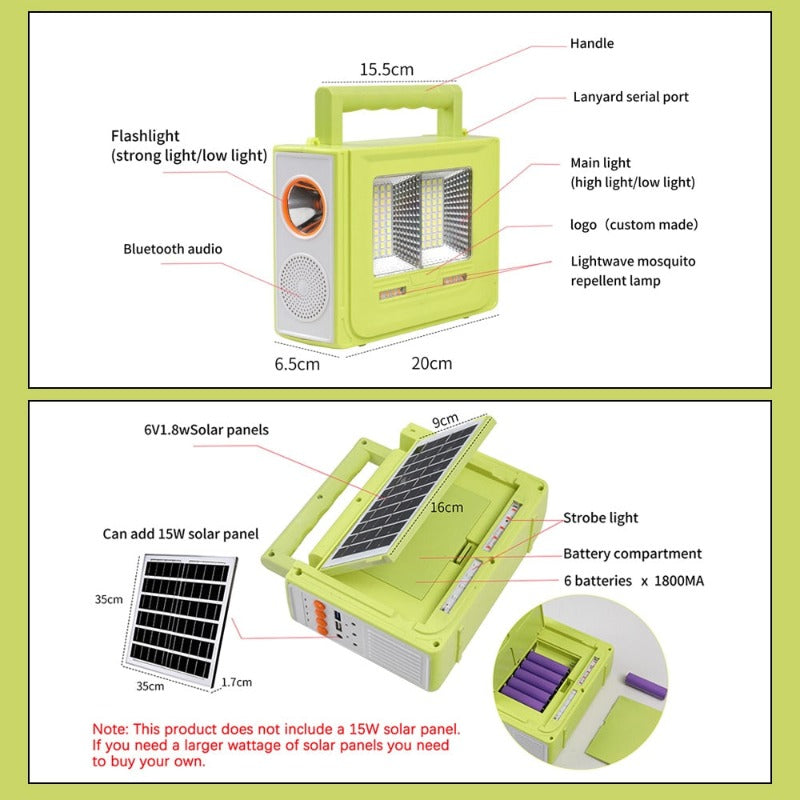 6500K LED Solar Energy Multifunction Portable Lamp Bluetooth Connection Mini Protable LED Light For Camping