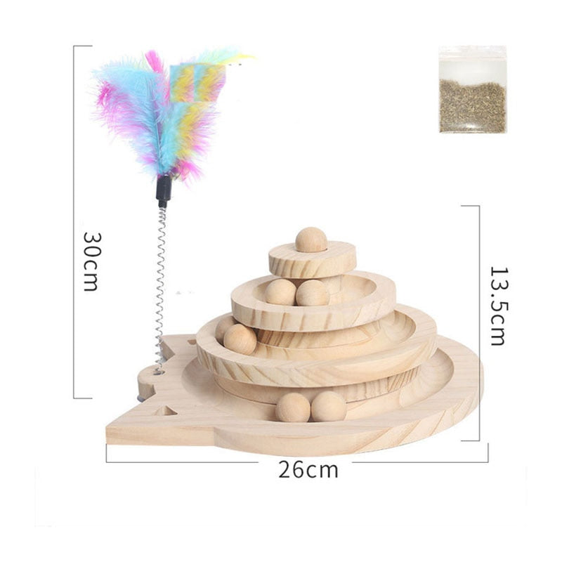 Wooden 2/3 Levels Pet cat Toy Tower Tracks Disc cat Intelligence Amusement Triple Play Disc Cat toys ball Training Toys