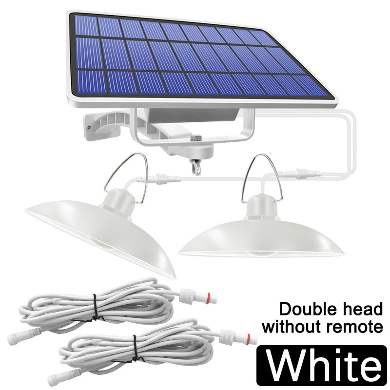 Solar double head pendant lamp for indoor and outdoor, warm white/white lighting for camping, garden and patio