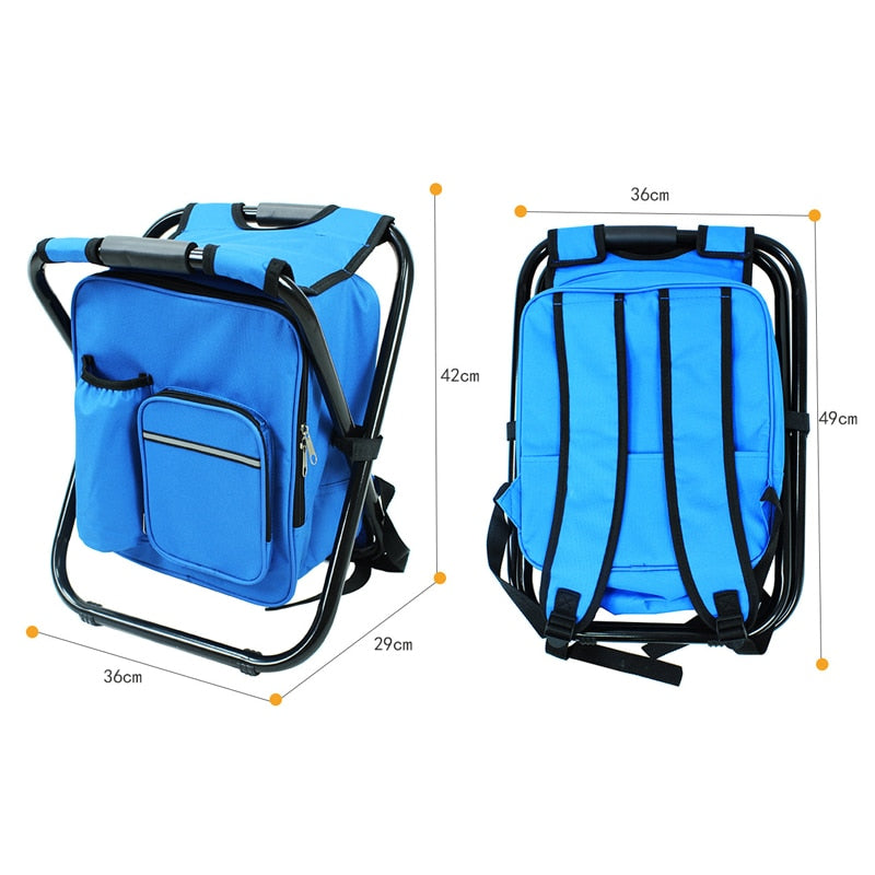 Folding Camping Fishing Chair Stool Backpack Insulated Cooler Bag Backpack Chair Hiking Seat Table Bag Soft Sided Cooler Chair