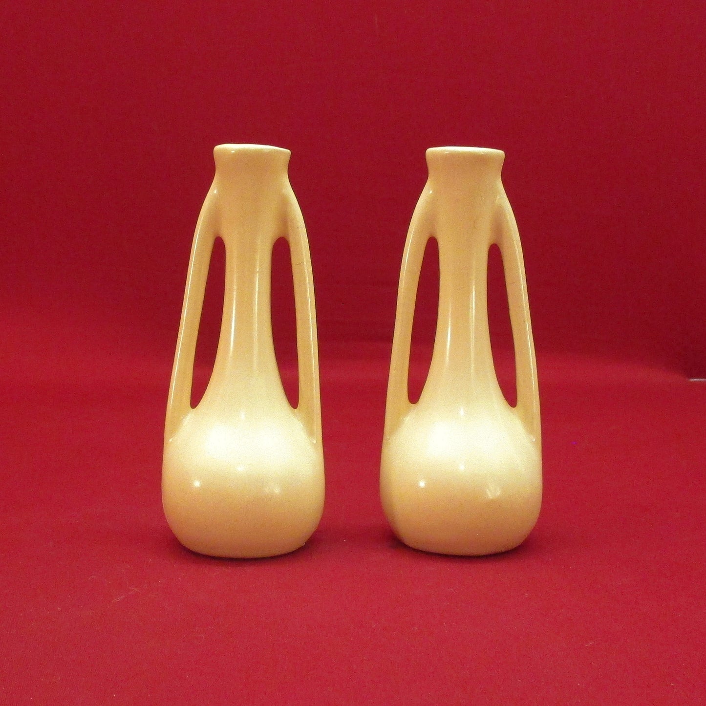 Vintage Antique Cream White Matching Twin Bud Vases