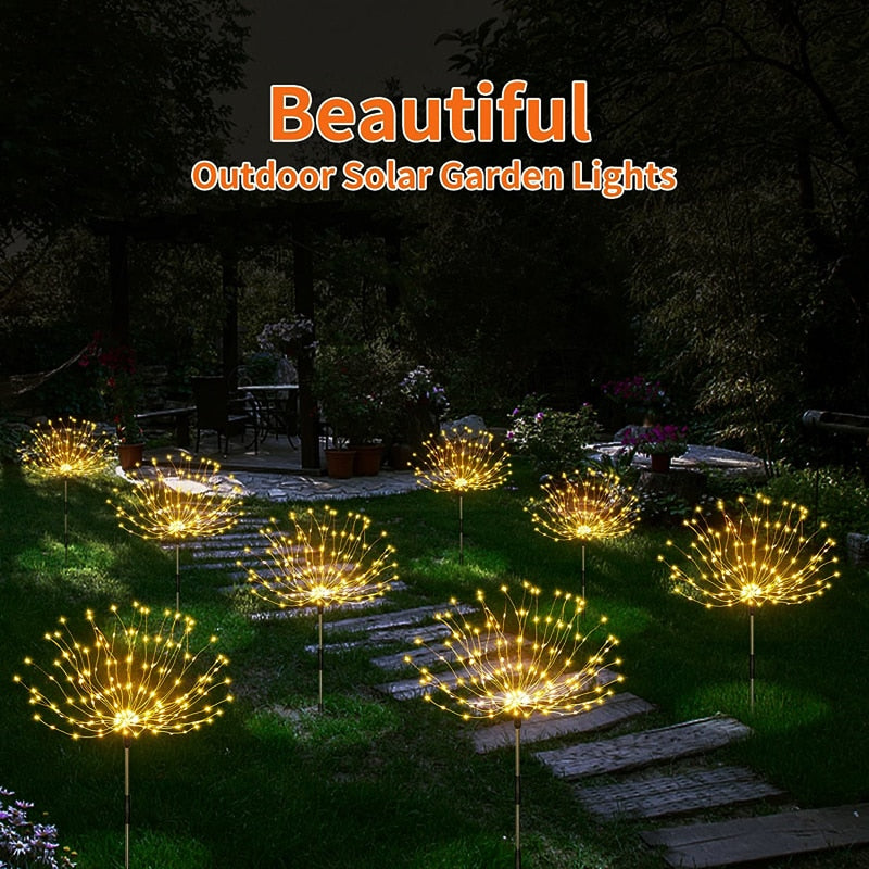 LED Solar Power Lights Firework Garden Decoration Fairy Lights Waterproof Outdoor Dandelion Lawn Lamp For Patio Path