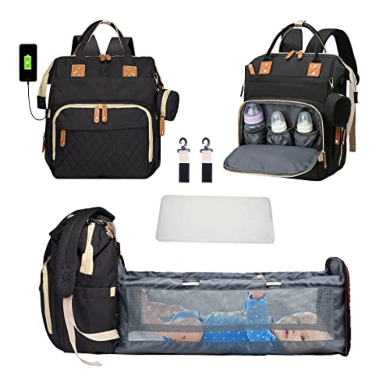 Diaper Bag Backpack Foldable Baby Bed Waterproof Travel Bag with USB Charge Diaper Bag Backpack with Changing Bed 3 types