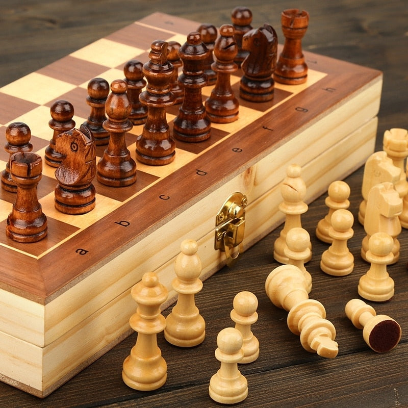 Chess Set Top Grade Wooden Folding Big Traditional Classic Handwork Solid Wood Pieces Walnut Chessboard Children Gift Board Game