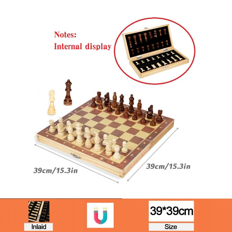 Chess Set Top Grade Wooden Folding Big Traditional Classic Handwork Solid Wood Pieces Walnut Chessboard Children Gift Board Game