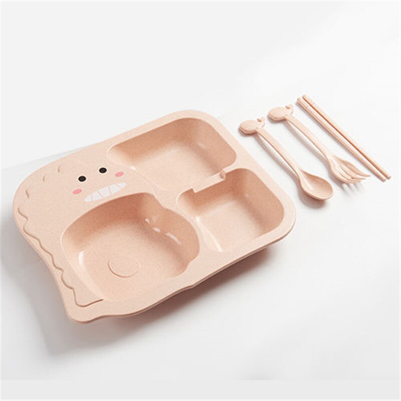 Baby Dinosaur Tableware 6PCS Kids Dinner Plate Natural Bamboo Fiber Bowl With Cup Spoon Plate Fork Drop-resistant Feeding Dishes