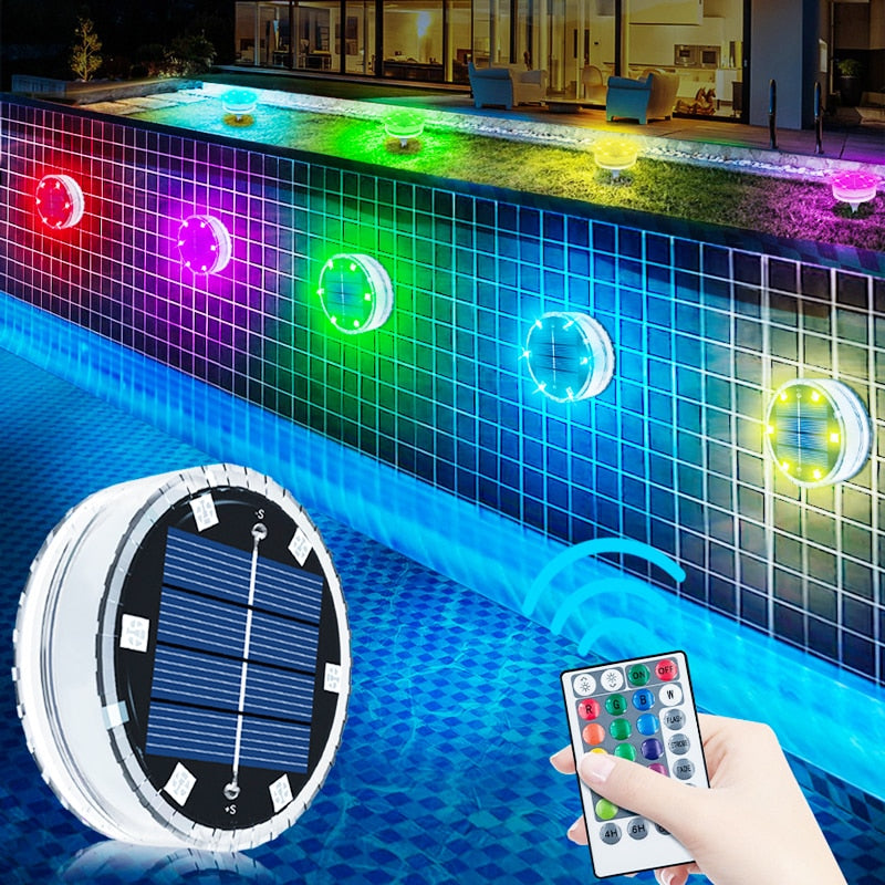 Solar LED Pool Light RGB Color Changing Underwater Solar Wall Lamp Waterproof Decoration Lights for Pond Fountain Aquarium Patio