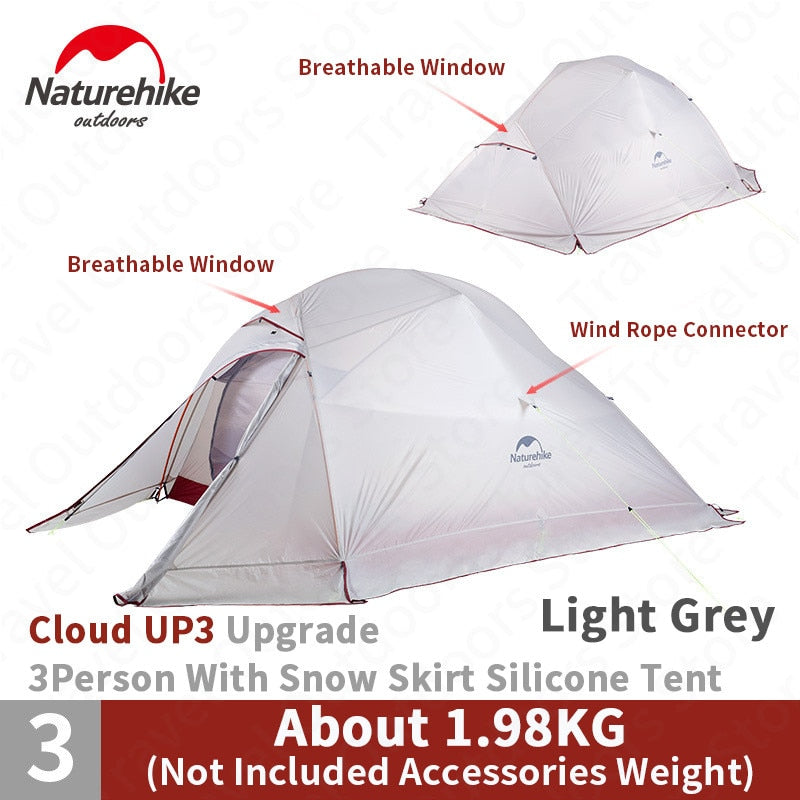 Naturehike New Upgrade CloudUp Series 1 2 3 Persons Ultralight 20D Silicone Double Layer Camping Tent With Mat NH17T001-T