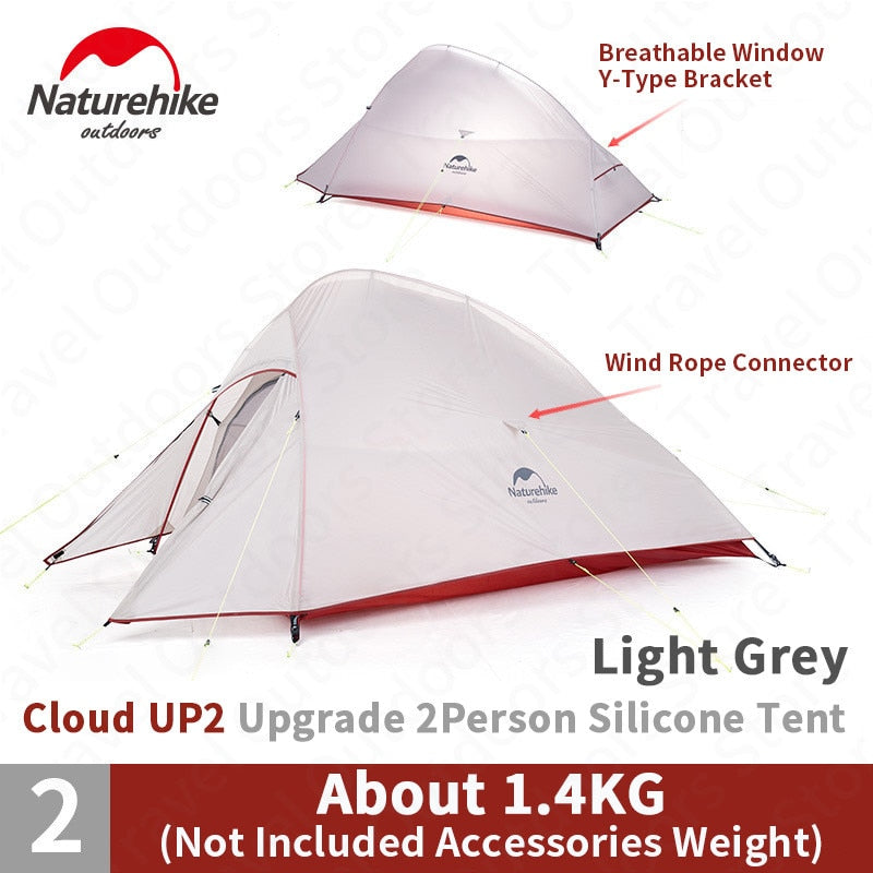 Naturehike New Upgrade CloudUp Series 1 2 3 Persons Ultralight 20D Silicone Double Layer Camping Tent With Mat NH17T001-T