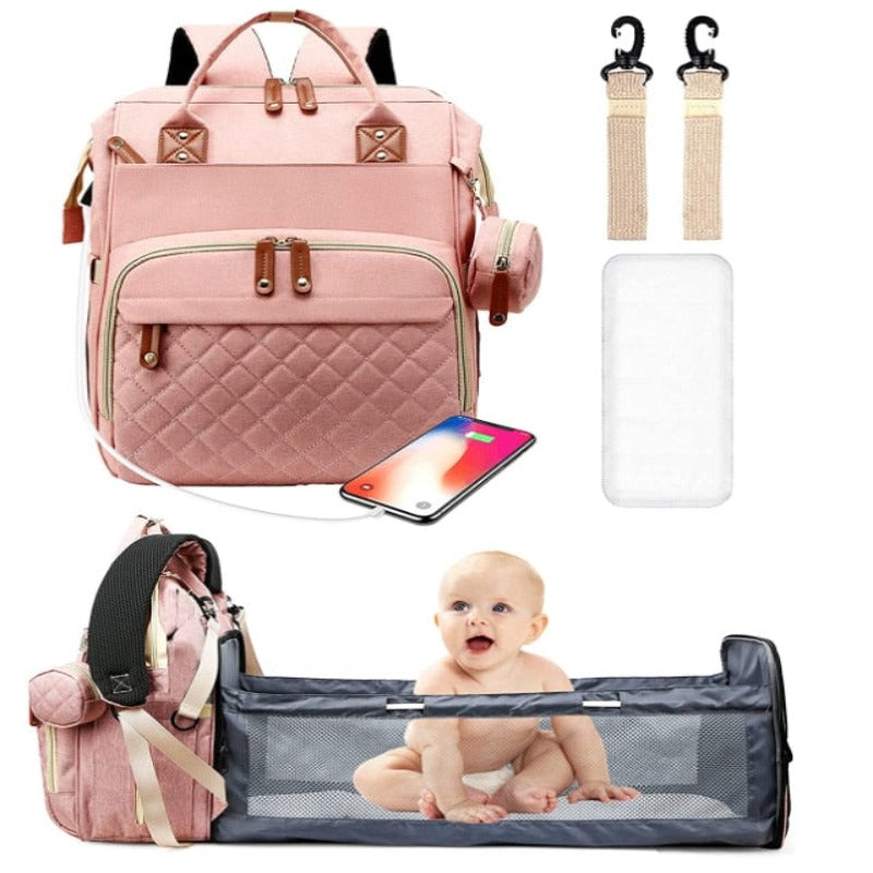 Diaper Bag Backpack Foldable Baby Bed Waterproof Travel Bag with USB Charge Diaper Bag Backpack with Changing Bed 3 types