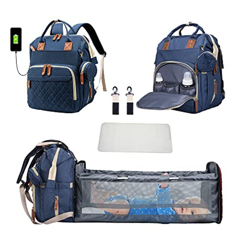 Diaper Bag Backpack Foldable Baby Bed Waterproof Travel Bag with USB Charge Diaper Bag Backpack with Changing Bed 3 types