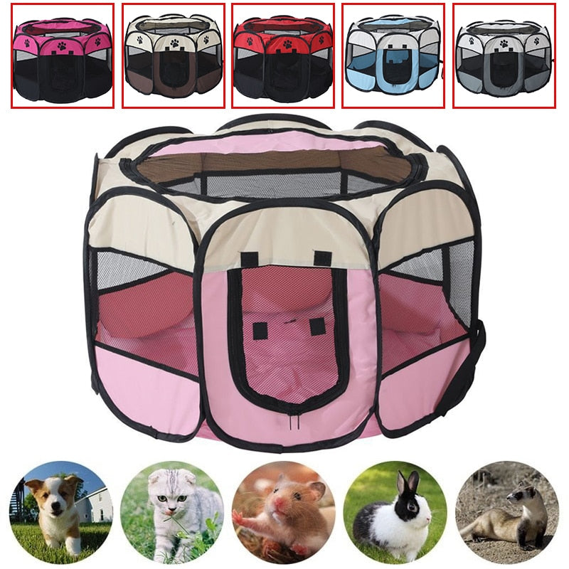 Portable Folding Pet Tent Dog House Octagonal Cage For Cat Tent Playpen Puppy Kennel Easy Operation Fence Outdoor Big Dogs House