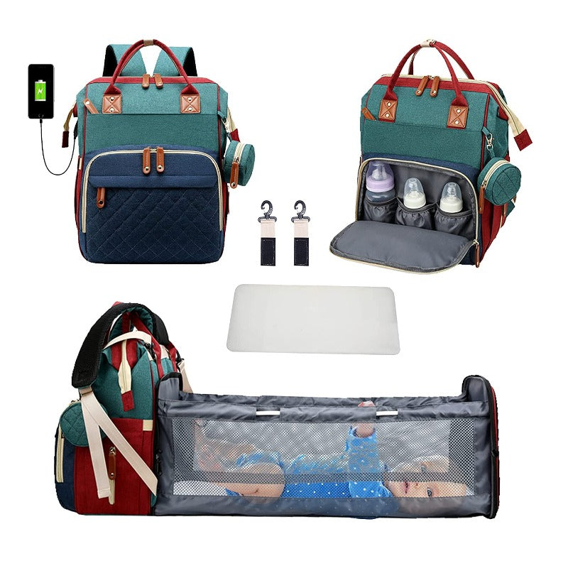 Diaper Bag Backpack Foldable Baby Bed Waterproof Travel Bag with USB Charge Diaper Bag Backpack with Changing Bed 3 types