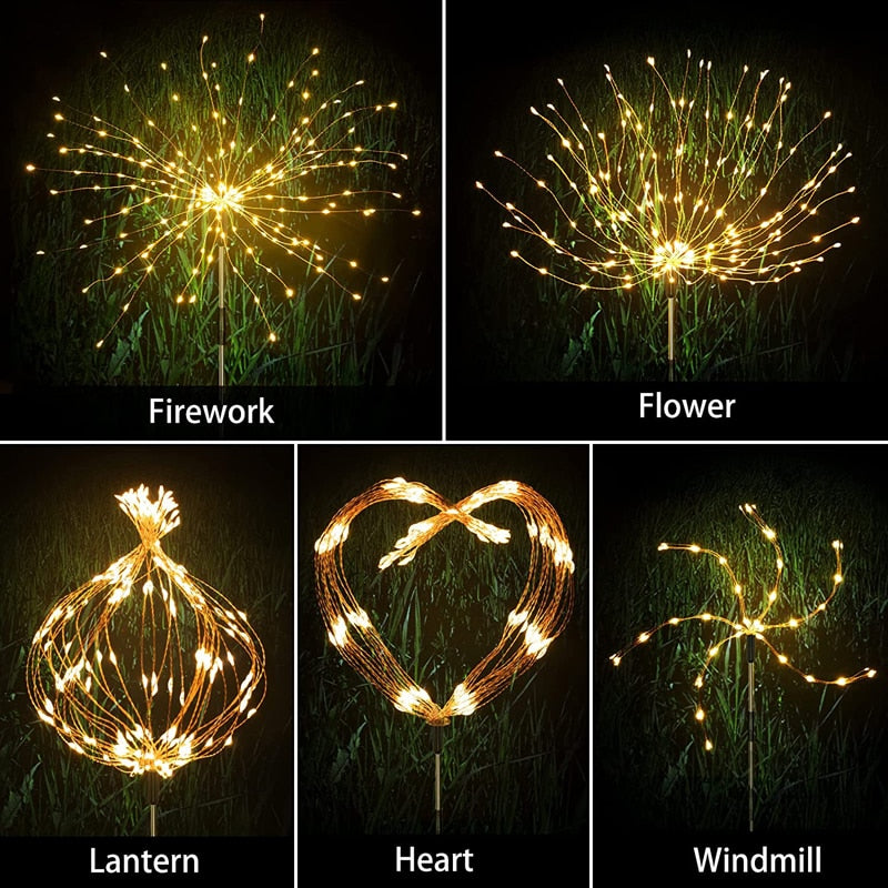 LED Solar Power Lights Firework Garden Decoration Fairy Lights Waterproof Outdoor Dandelion Lawn Lamp For Patio Path