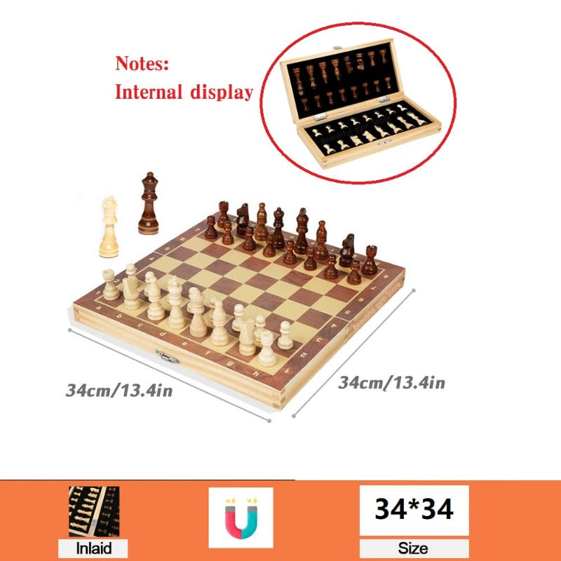 Chess Set Top Grade Wooden Folding Big Traditional Classic Handwork Solid Wood Pieces Walnut Chessboard Children Gift Board Game