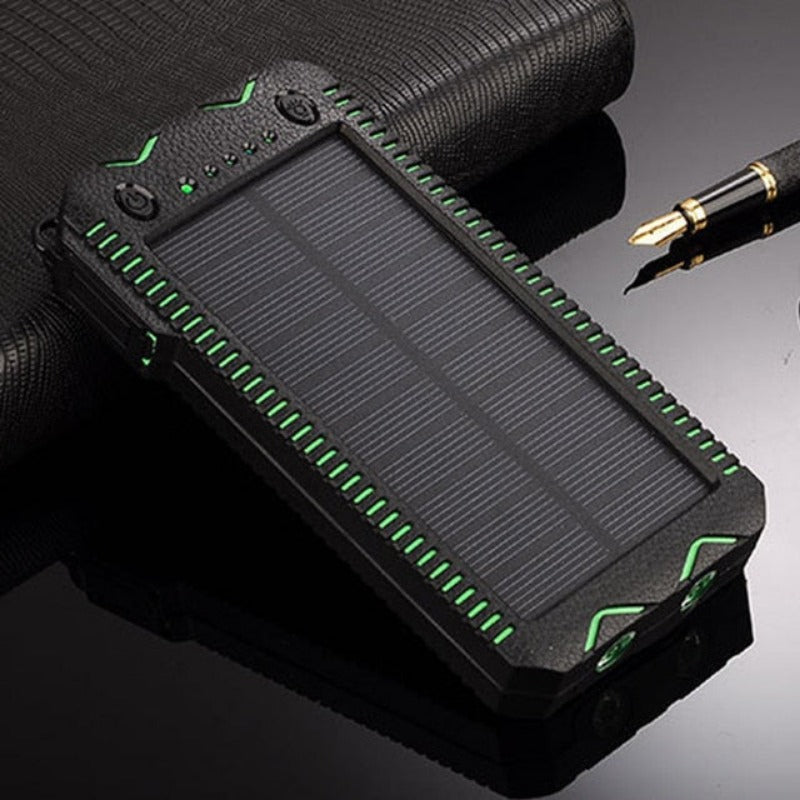 Solar Power Bank 10000mAh Portable Charger Waterproof Fast Charging External Battery Flashlight