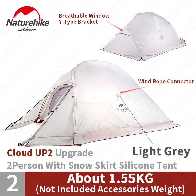 Naturehike New Upgrade CloudUp Series 1 2 3 Persons Ultralight 20D Silicone Double Layer Camping Tent With Mat NH17T001-T