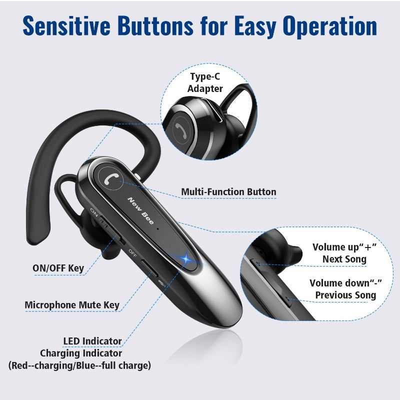 Bluetooth 5.0 Headset Wireless Earphone Headphones with Dual Mic Earbuds Earpiece CVC8.0 Noise Reduction for Driving