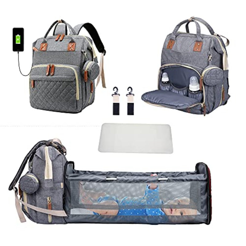 Diaper Bag Backpack Foldable Baby Bed Waterproof Travel Bag with USB Charge Diaper Bag Backpack with Changing Bed 3 types