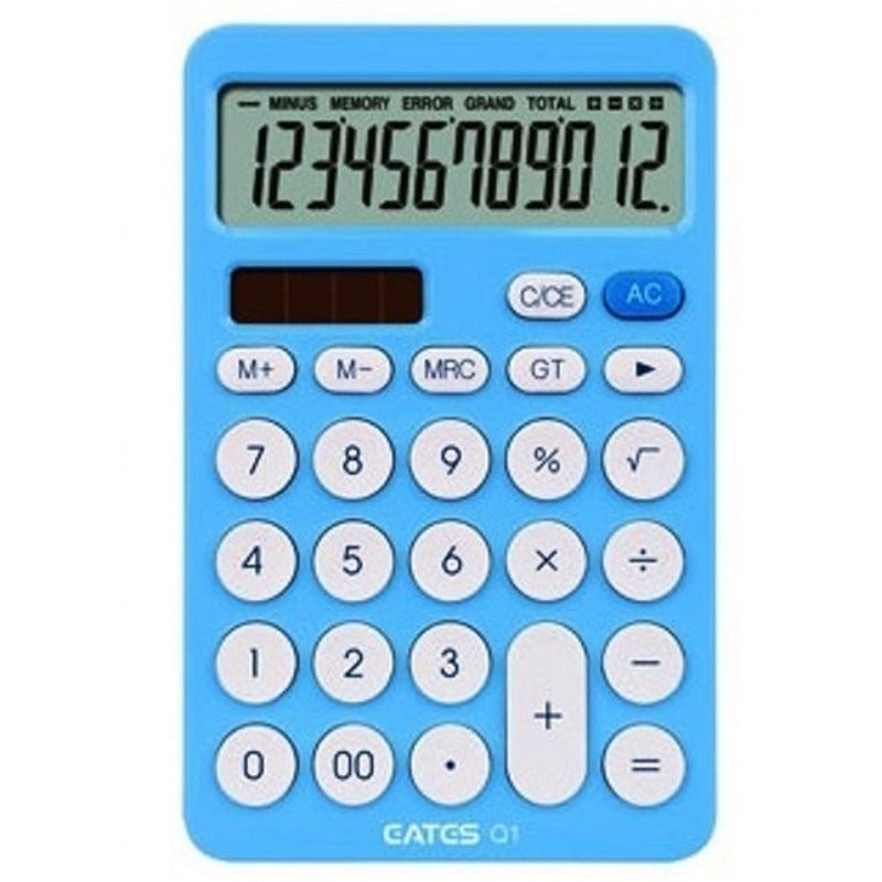 12 Digit Desk Calculator Large Big Buttons Financial Business Accounting Tool White Blue Orange Battery and Solar Power