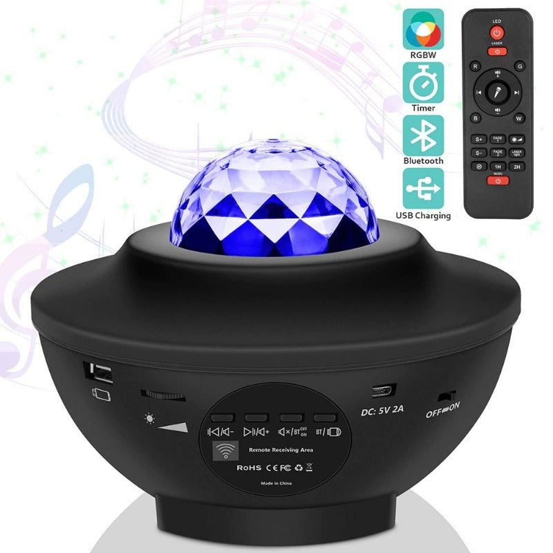  USB LED Star Night Light Music Starry Water Wave LED Projector Light Bluetooth Projector Sound-Activated Projector Light Decor