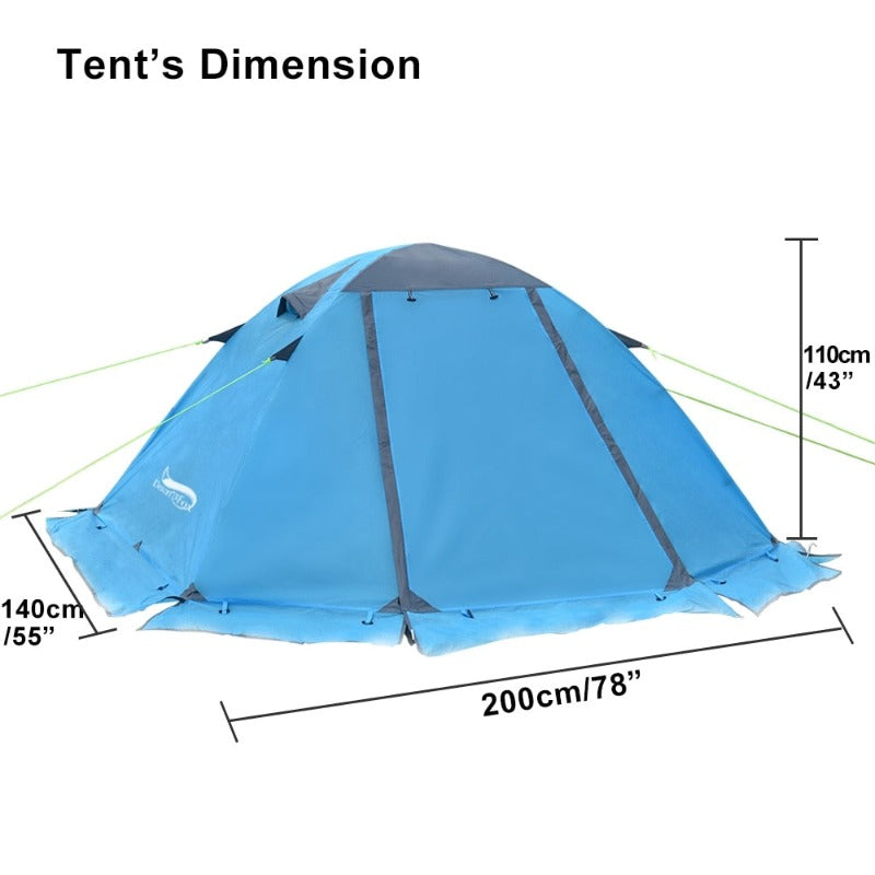 Separated Double Layer Winter Tourist Tent 2-3 Person 4 Season Rainproof Outdoor Family Camping Tent with Aluminum Pole