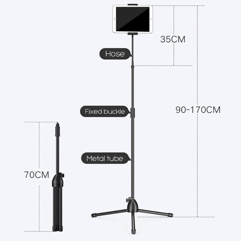 Height Adjustable Tablet Tripod Stand with Flexible Gooseneck Arm and Universal Adjustment Head Smartphone Floor Bed Holder