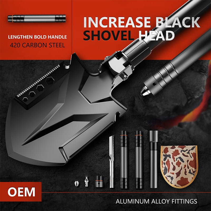 Multifunctional Tactical Shovel, Folding Outdoor Survival Tool Made of High Carbon Steel