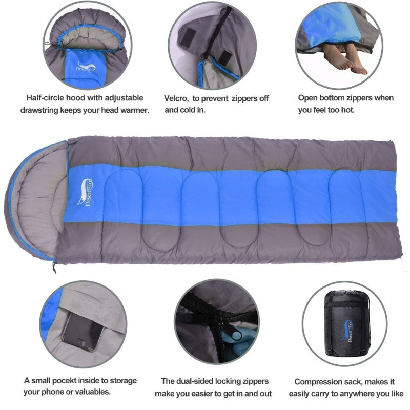 Desert&Fox Warm Sleeping Bags for Camping 4 Seasons Adult Kids Sleeping Bag Hiking Backpacking Travel with Compression Sack