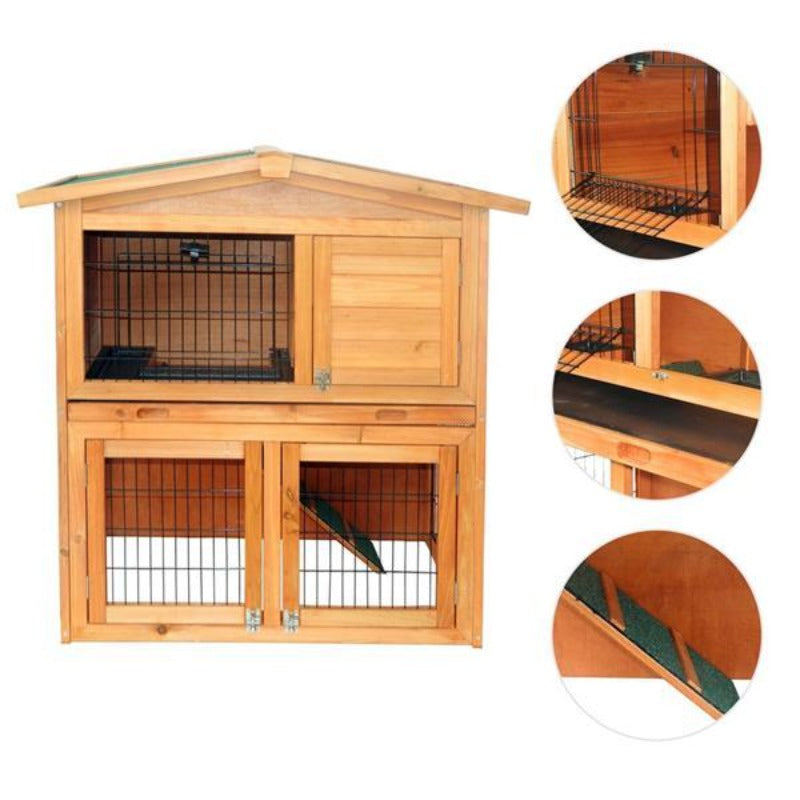 40" Triangle Roof Waterproof Wooden Rabbit Hutch A-Frame Pet Cage Wood Small House Chicken Coop Natu US Warehouse