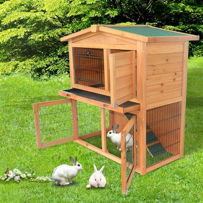 40" Triangle Roof Waterproof Wooden Rabbit Hutch A-Frame Pet Cage Wood Small House Chicken Coop Natu US Warehouse