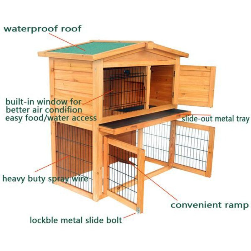 40" Triangle Roof Waterproof Wooden Rabbit Hutch A-Frame Pet Cage Wood Small House Chicken Coop Natu US Warehouse