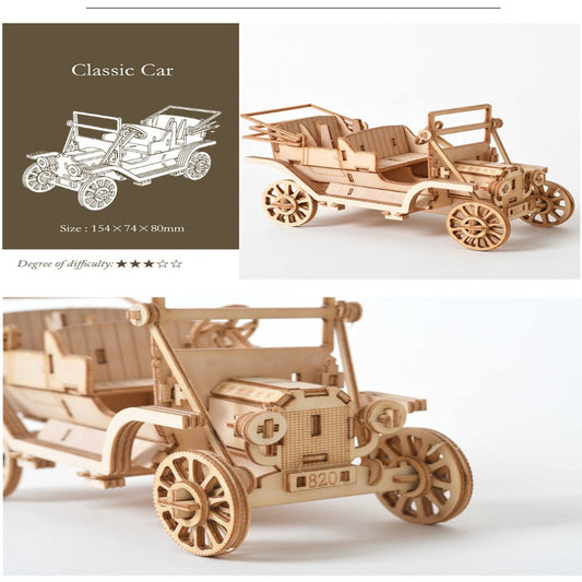 3D Wooden Puzzles Vintage Classic Cars Model Kits Brainteaser Christmas/Birthday Gifts for Adults and Teens handmade