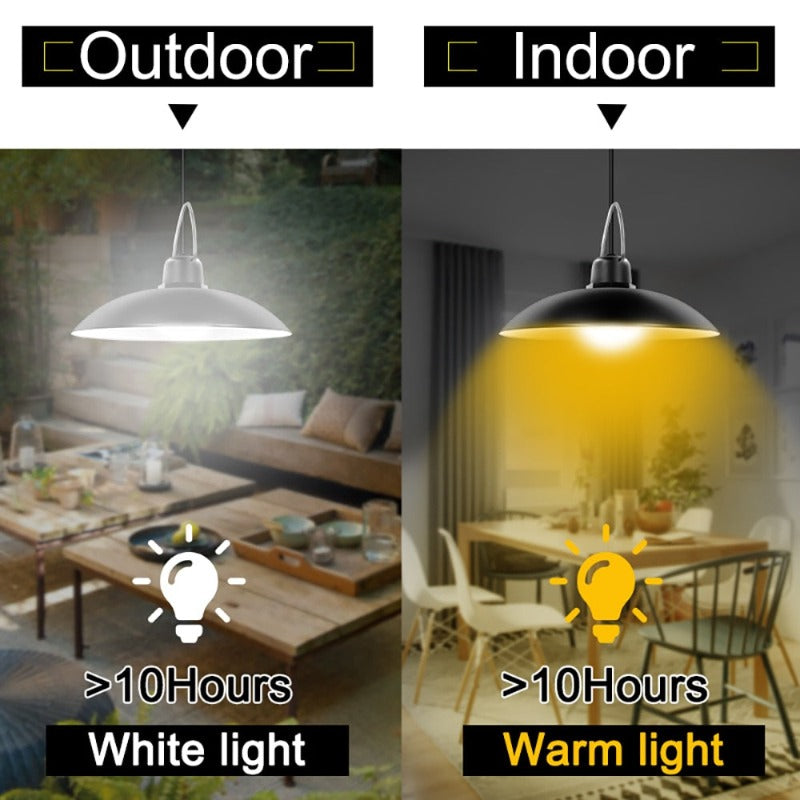 Solar double head pendant lamp for indoor and outdoor, warm white/white lighting for camping, garden and patio