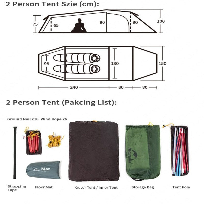 Naturehike Opalus Tunnel Tent Outdoor 2-3 Persons Camping Tent 20D Silicone/210T Polyester fabric Tent NH17L001-L free footprint