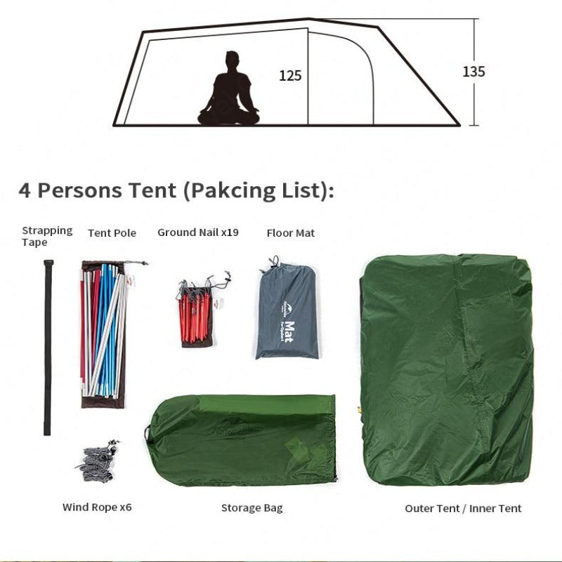 Naturehike Opalus Tunnel Tent Outdoor 2-3 Persons Camping Tent 20D Silicone/210T Polyester fabric Tent NH17L001-L free footprint