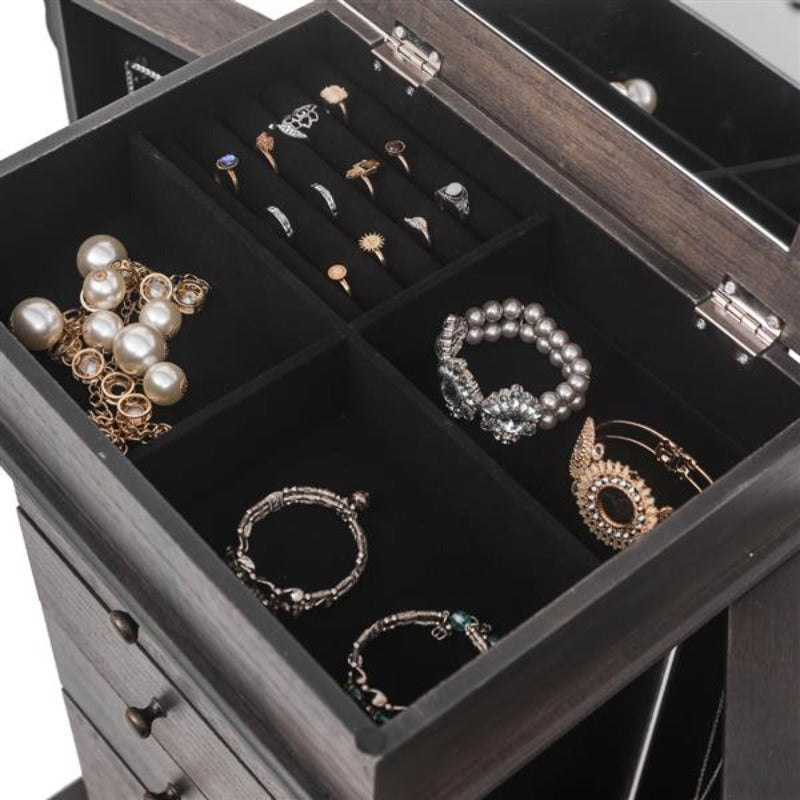 Standing Jewelry Armoire with Mirror 5 Drawers & 8 Necklace Hooks Jewelry Cabinet Chest with Top Storage Organizer