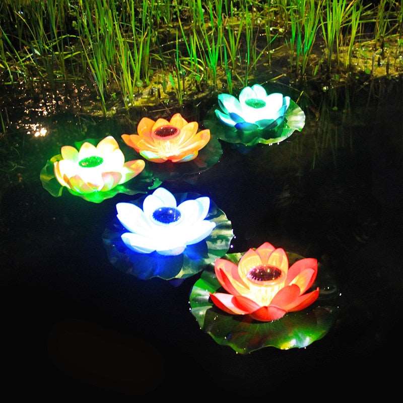 Solar Powered LED Flower Light  Artificial Lotus Shape Floating Fountain Pond Garden Pool Lamp Led Night Light Solar Pool Light