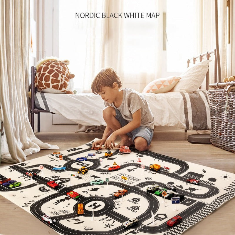 Road Map Carpet For Kids Parking Lot Roadmap 83*58CM City Traffic Map of Road Carpet Traffic Signs Baby Play Mat Toys