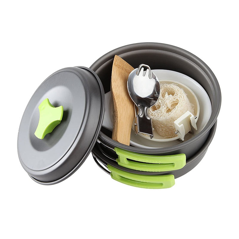 Camping Cookware Mess Kit Gear Camp Accessories Equipment Non-Stick Lightweight Pots and Pans Set for Camping Backpacking Picnic